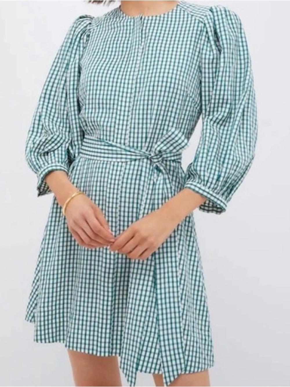 Pomander Place Green Gingham Mini Dress